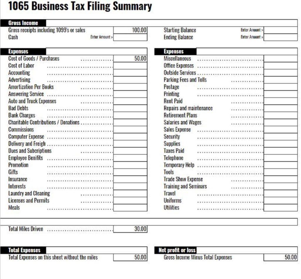 LLC Business Tax Filing Summary